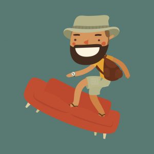 couchsurfing character. traveler character. vector illustration